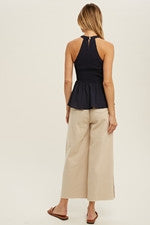 Smocked High Neck Peplum Tank