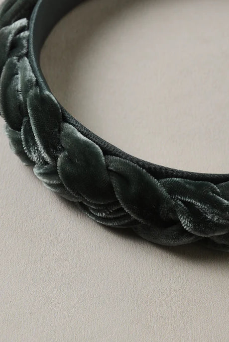 Close up shot showing the details of the Noralee Braided Headband | Green