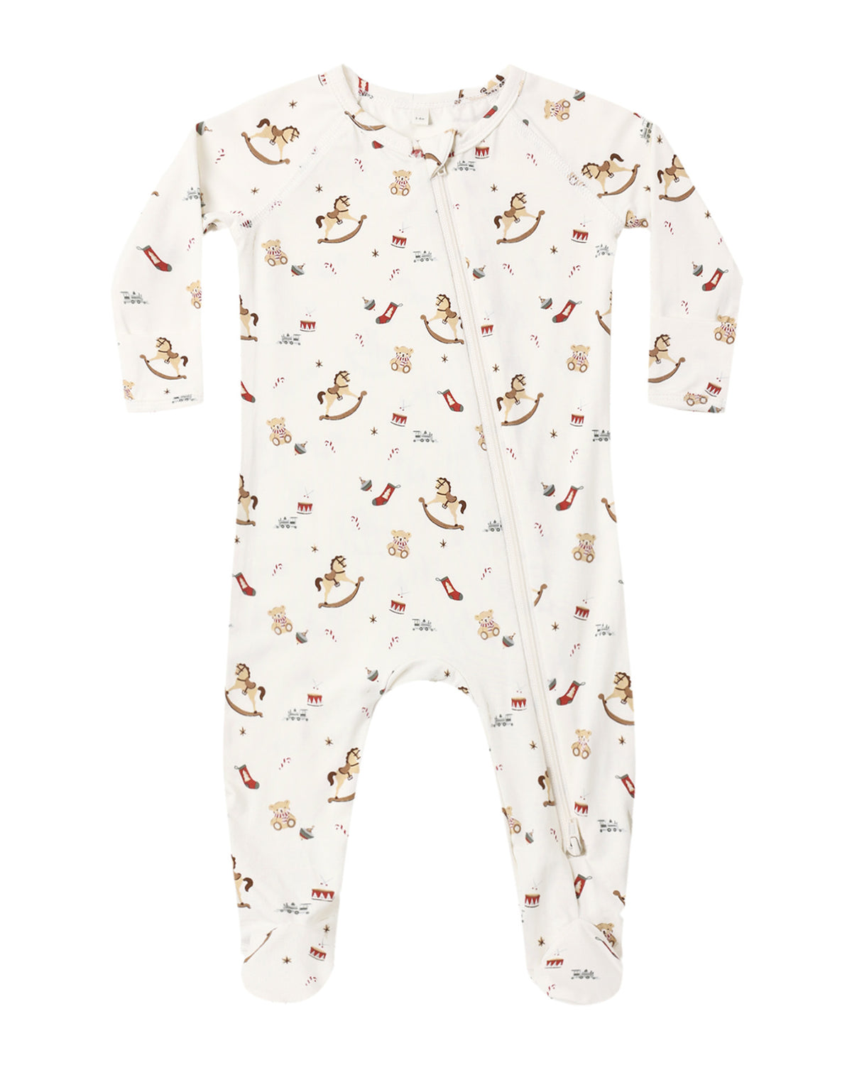 Quincy Mae Baby Bamboo Zip Footie in Toy Chest flat lay