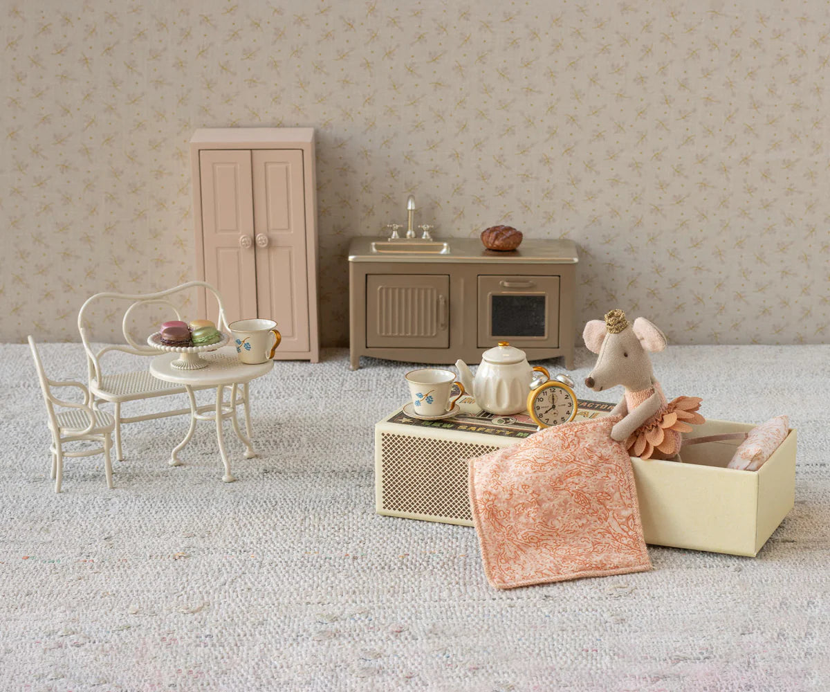 Styled Maileg Princess Mouse, Little Sister in her matchbox