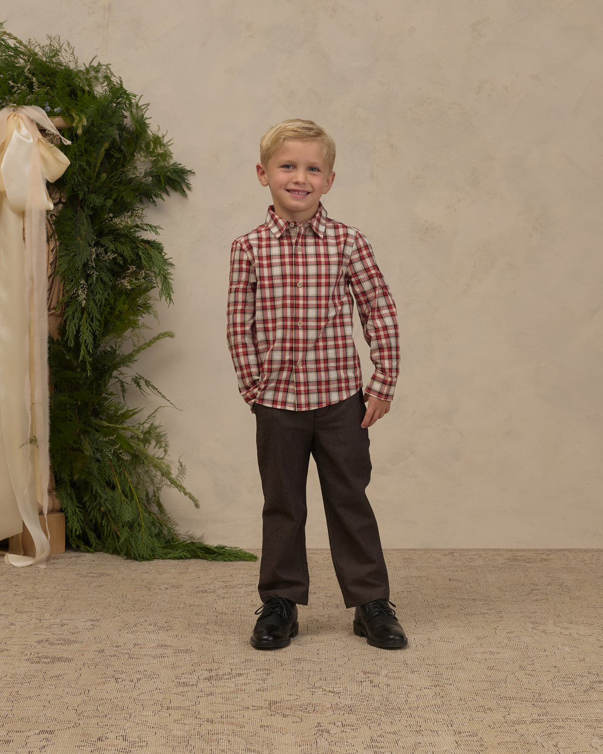Noralee Harrison Button-Down in Holiday Tartan full length styled studio model photo