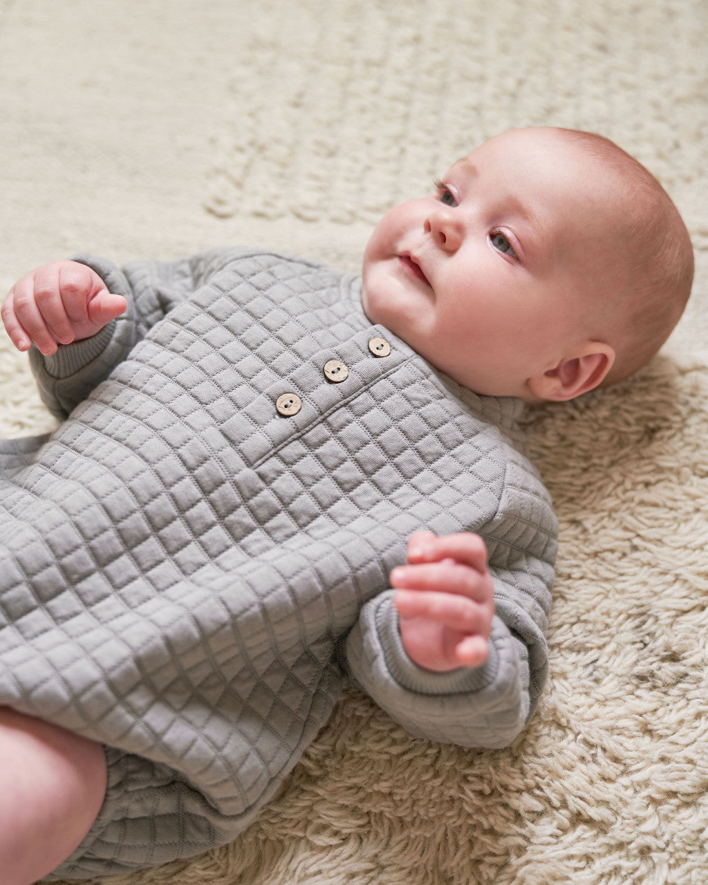 henley bubble romper || dusty blue