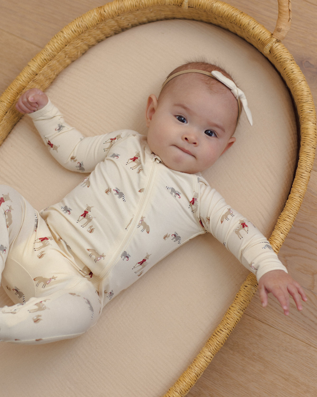 Quincy Mae Baby Bamboo Zip Footie in Forest Friends Lifestyle Photo