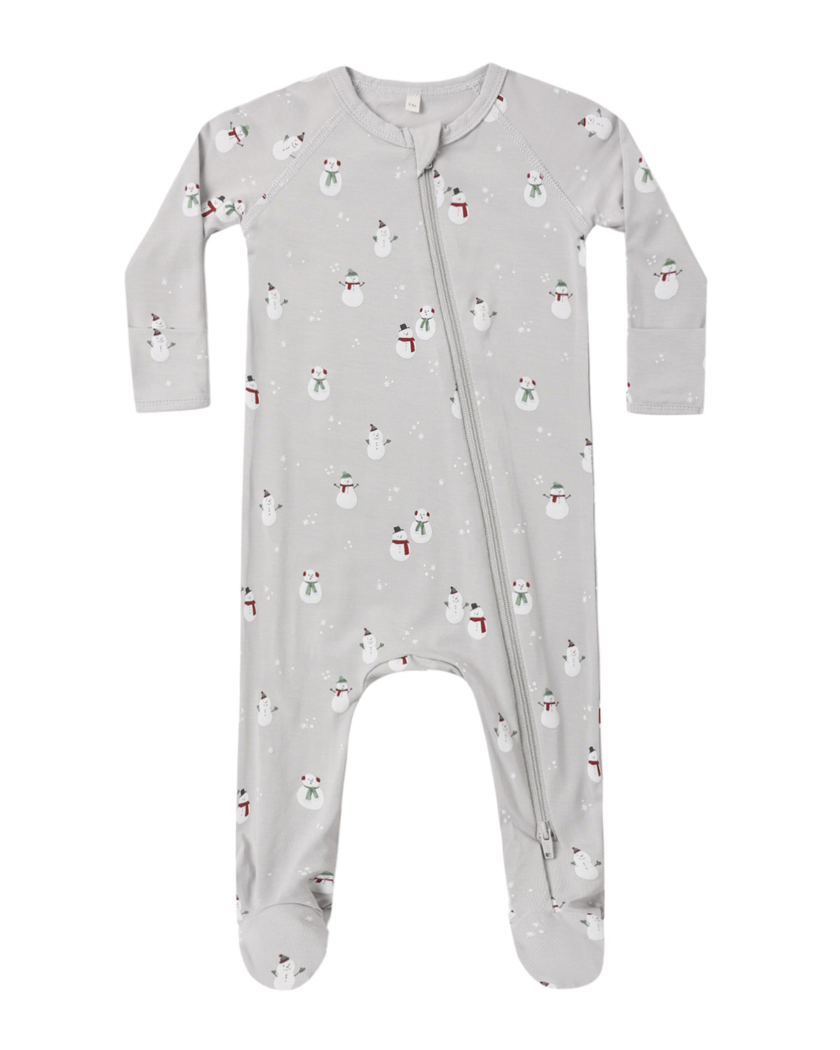 Quincy Mae Baby Bamboo Zip Footie in Snowman flat lay