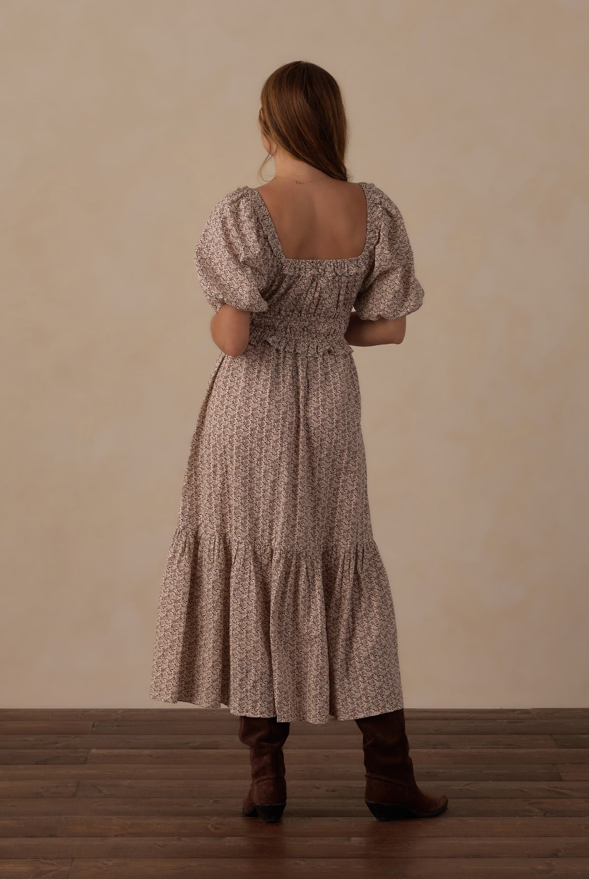 Rear view angle of the Rylee + Cru Women's Tenley Dress || Primrose