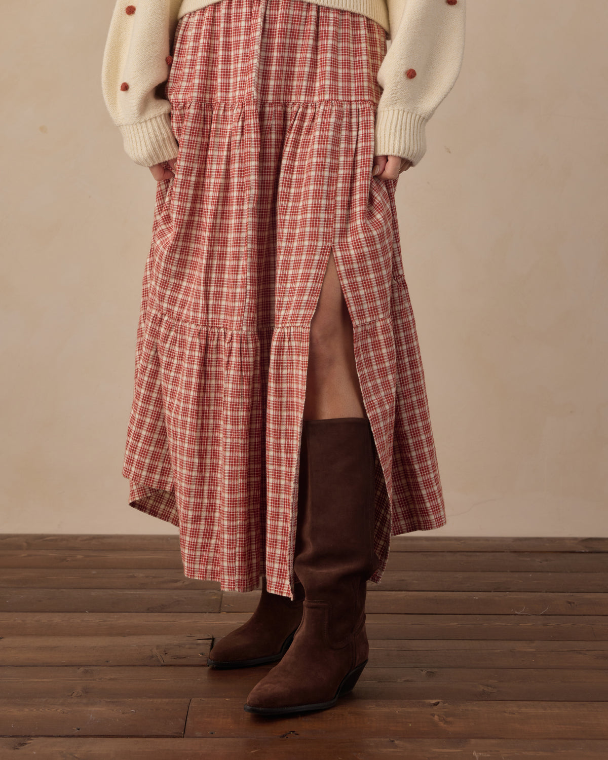 Ryle + Cru Women's Tiered Midi Skirt | Vintage Plaid