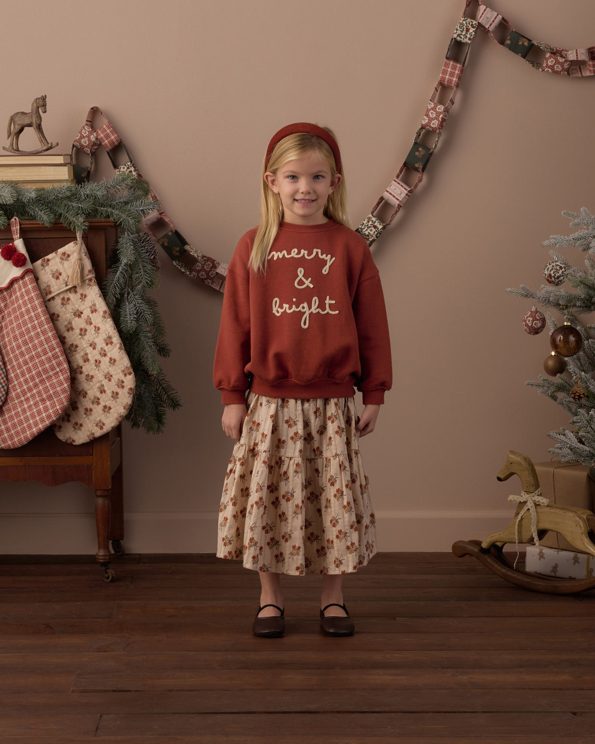 Rylee + Cru Girl's Relaxed Sweatshirt | Merry & Bright Full Length Model Photo