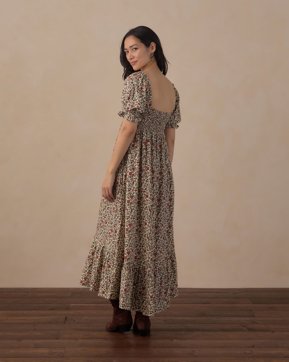 Rylee + Cru Women's Chloe Dress | Holiday Floral back view model