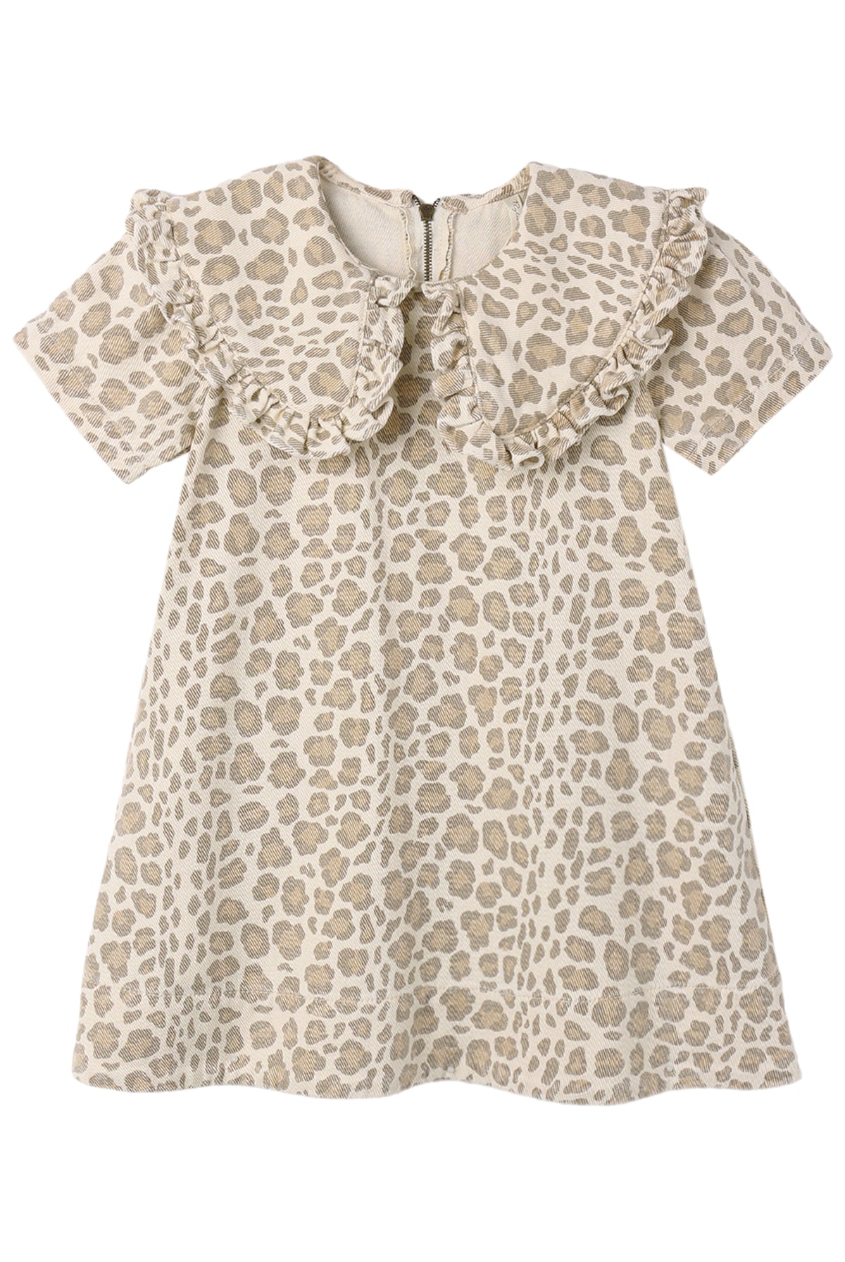 Rylee + Cru Girls Collard Denim Mini Dress | Leopard flat lay front