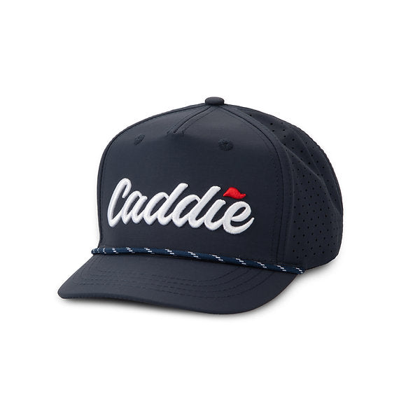Youth Caddie Performance Rope Hat | White & Navy flat lay