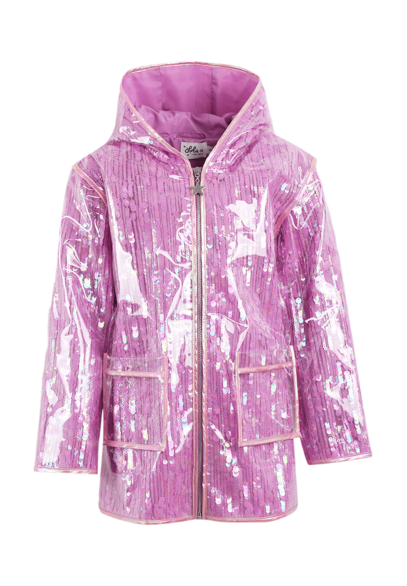 Lola and the Boys Lavender Sequin Rain Jacket flat lay