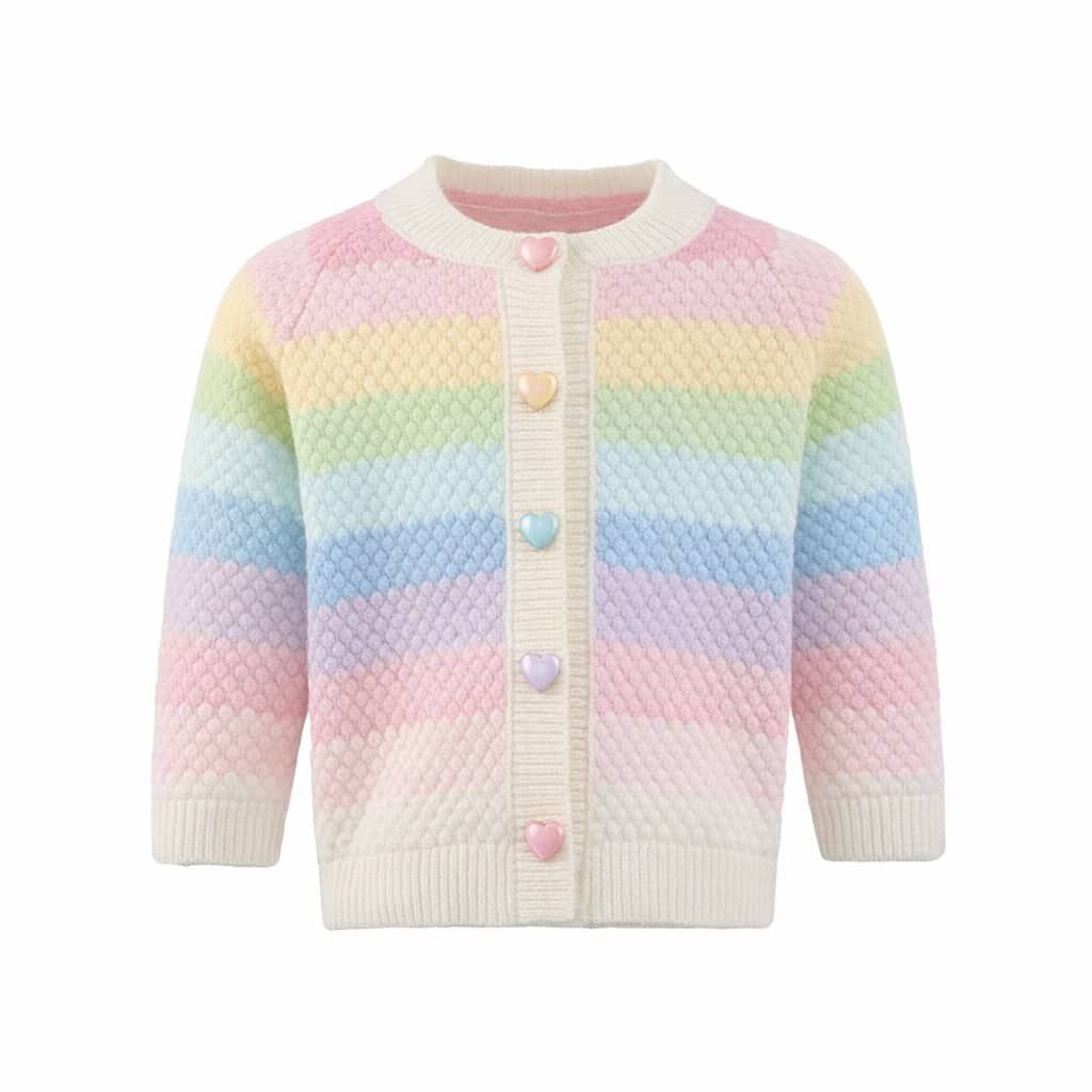 Lola and the Boys Pastel Rainbow Knit Cardigan flat lay