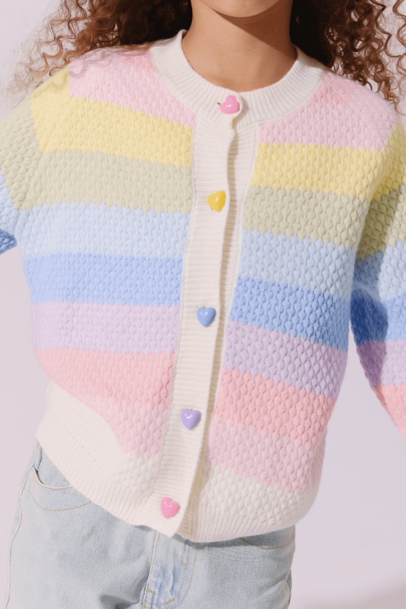 Lola and the Boys Pastel Rainbow Knit Cardigan close up detail photo