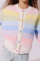 Lola and the Boys Pastel Rainbow Knit Cardigan close up detail photo
