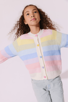 Lola and the Boys Pastel Rainbow Knit Cardigan studio model portrait