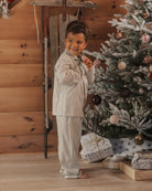 Rylee + Cru Boy's Long Sleeve Pajamas | Evergreen Stripes Model Shot