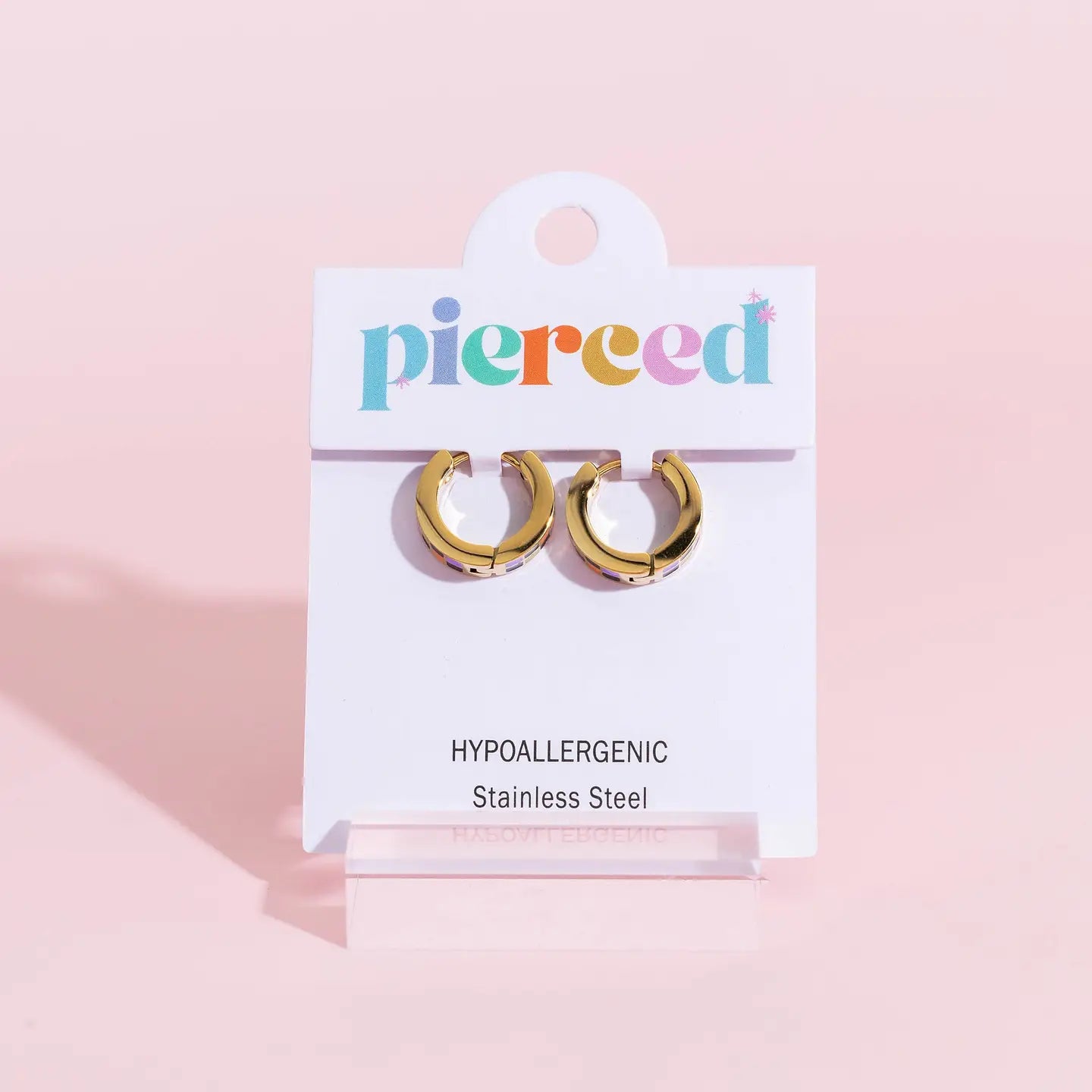 Pierced Co. Halloween Checkered Huggies in packaging