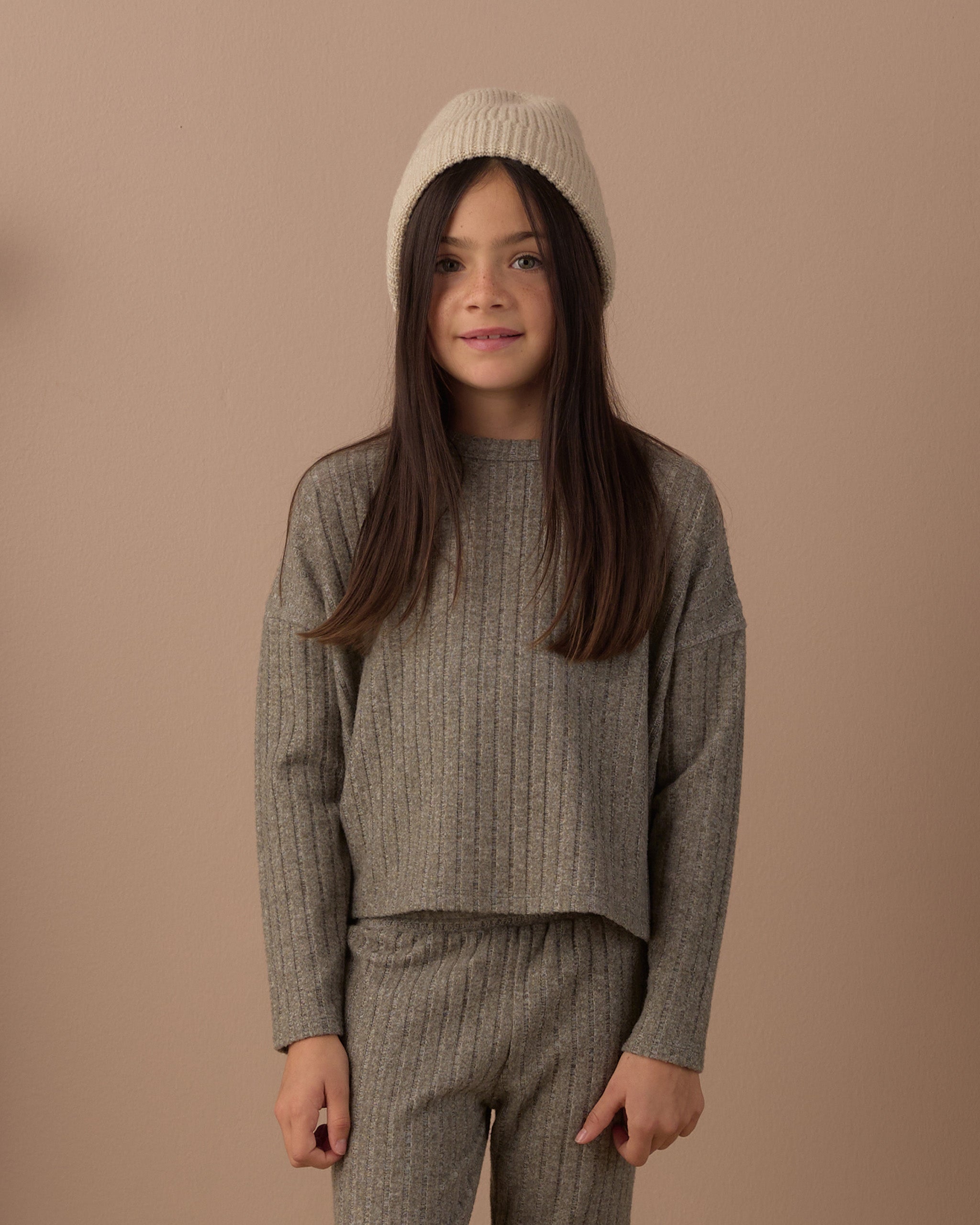 Rylee + Cru Girl's Cozy Rib Knit Set | Evergreen Studio Model Portrait