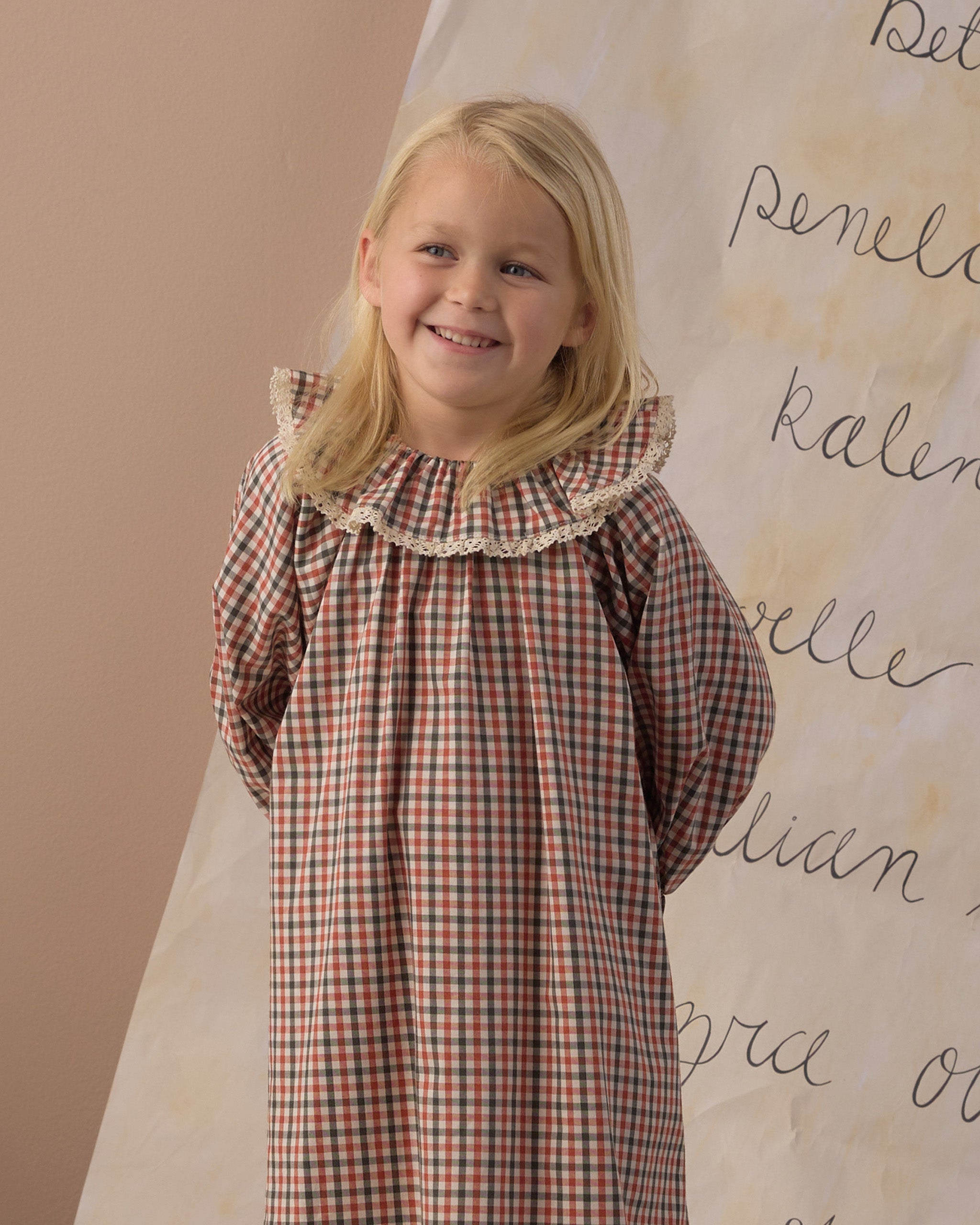 Rylee + Cru Girl's Nightgown | Holiday Gingham studio close up
