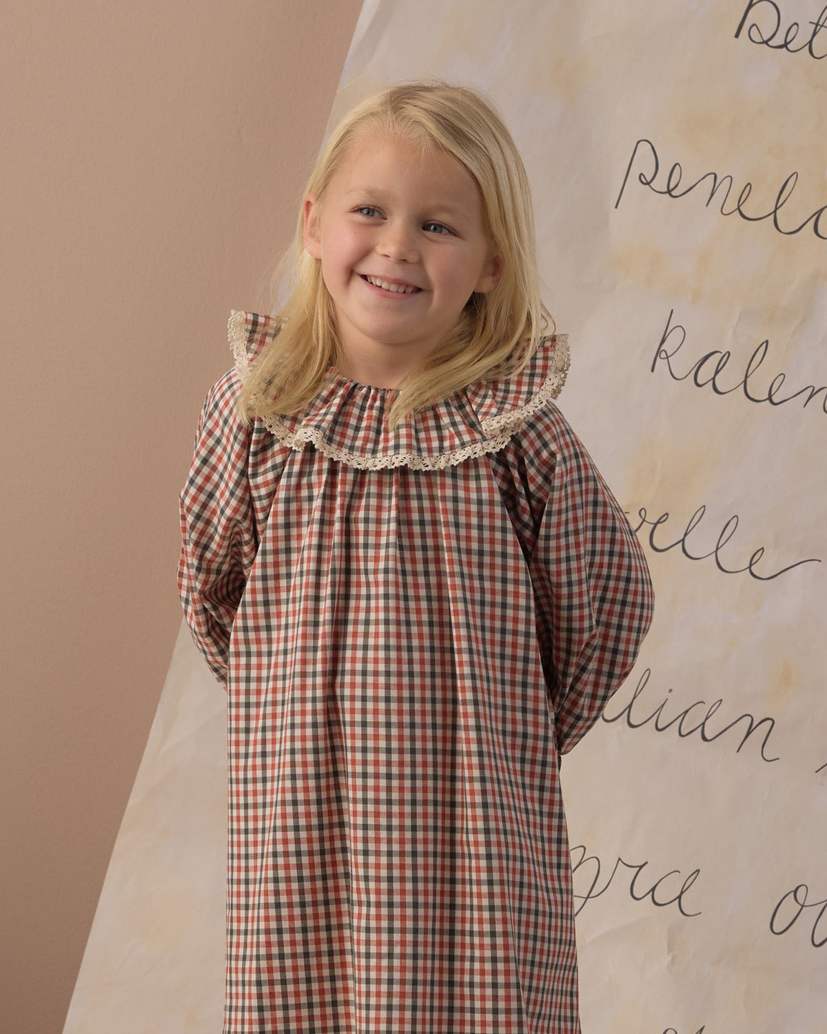 Rylee + Cru Girl's Nightgown | Holiday Gingham studio close up