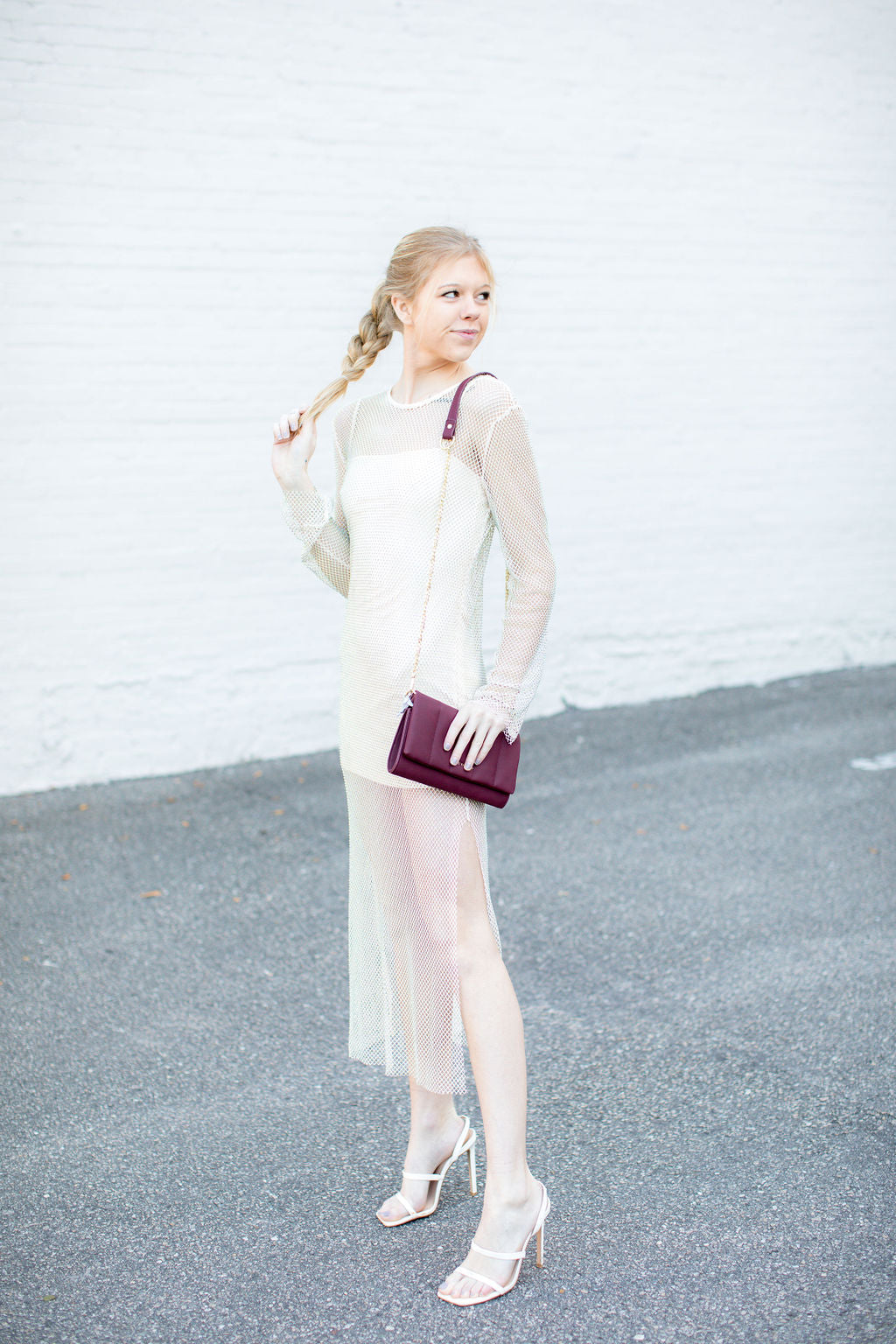 white mesh dress long sleeve Leyna White Mesh Long Sleeve Dress - US 4