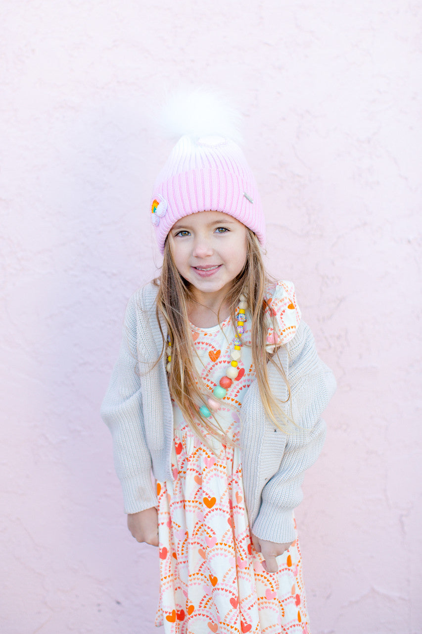 Pom Pom Ombre Hat with Patches