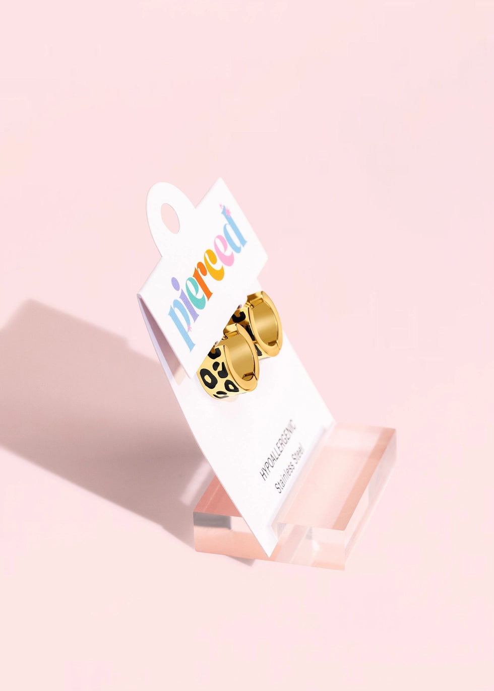Pierced Co. Cheetah Print Huggies display card side angle