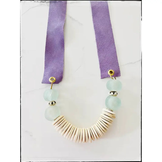 Hena Suede & Sea Glass Necklace I Purple