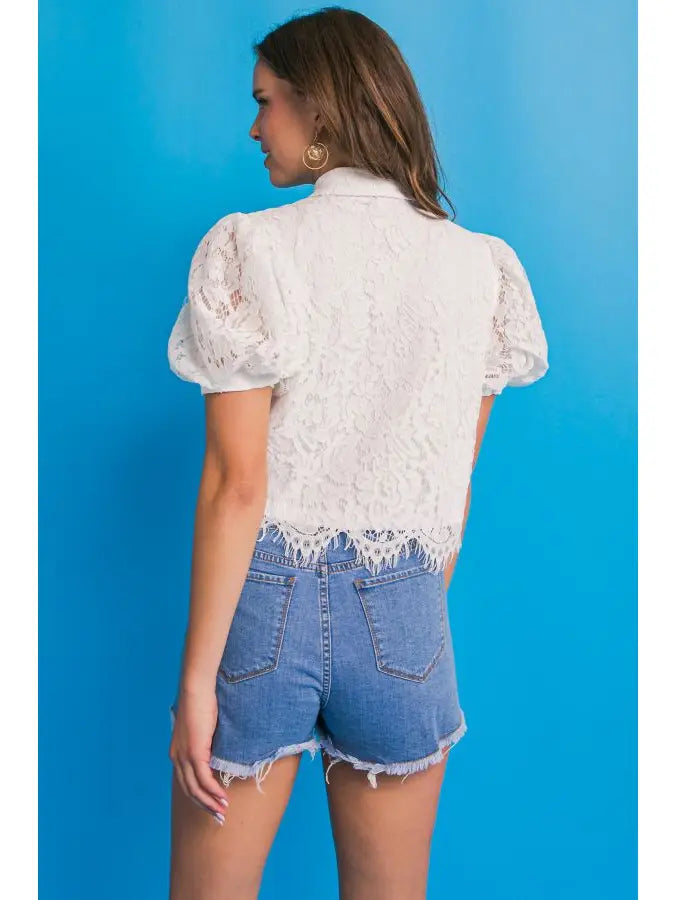 Whiskey Loves Lace Button Front Top