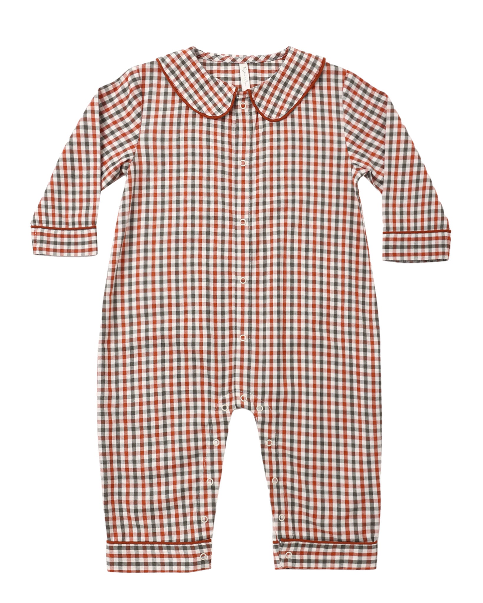 Rylee + Cru Baby Pajama Romper | Holiday Gingham flat lay