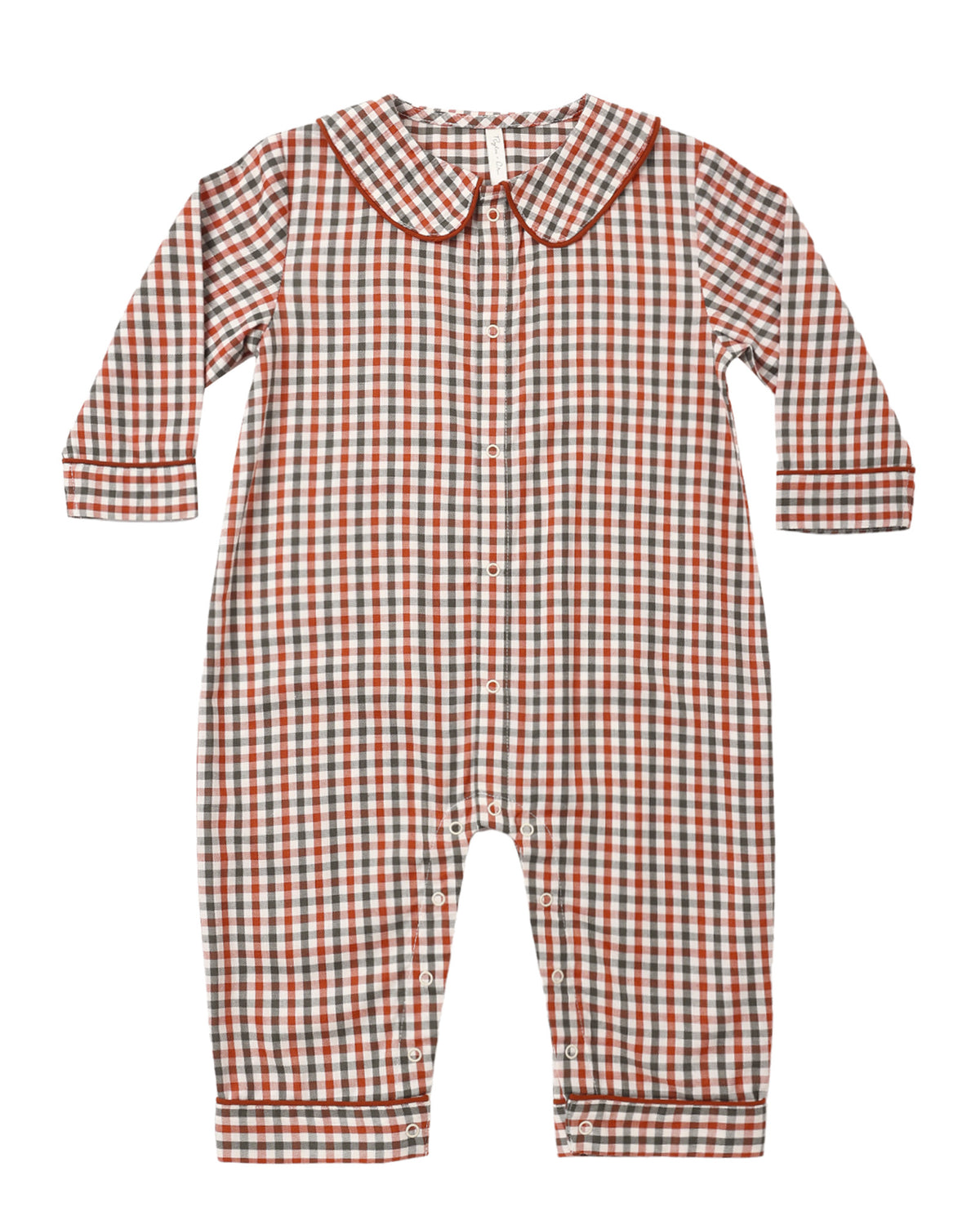 Rylee + Cru Baby Pajama Romper | Holiday Gingham flat lay