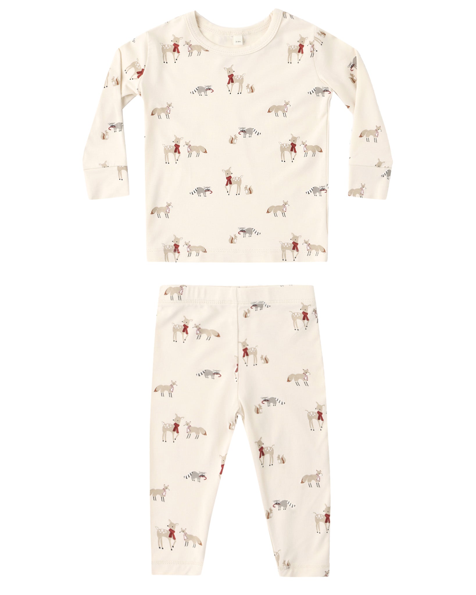 Quincy Mae Baby Bamboo Pajama Set in Forest Friends Flat Lay Sleepwear for Babies