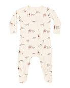 Quincy Mae Baby Bamboo Zip Footie in Forest Friends flat lay