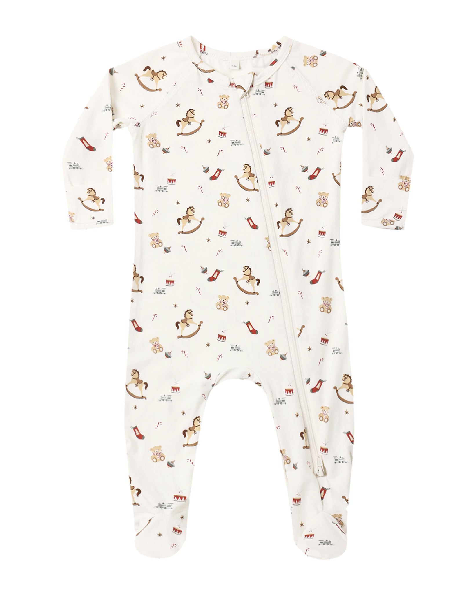 Quincy Mae Baby Bamboo Zip Footie in Toy Chest flat lay 