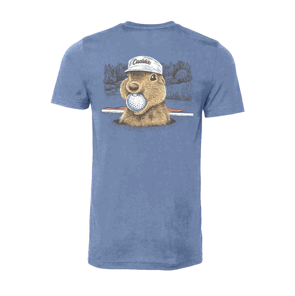 Caddie "Groundhog" Pocket Tee | Saltwater Blue reverse side flat lay