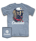 Caddie Retriever Pro Tee | Saltwater Blue RC117Y logo flat lay back side angle