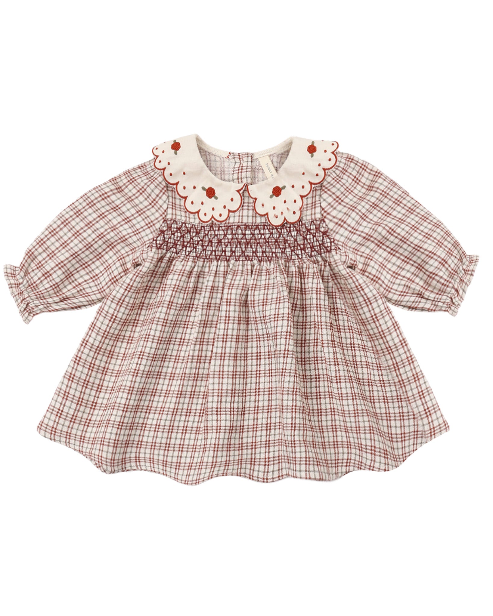 Quincy Mae Baby Callie Dress in Christmas Plaid flat lay