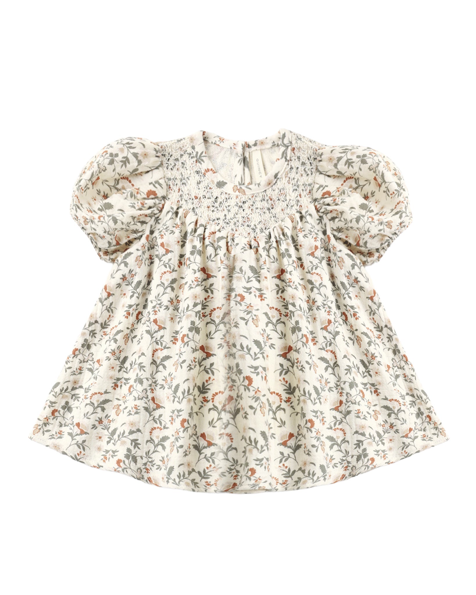 Quincy Mae Carina Baby Dress in Holiday Floral flat lay
