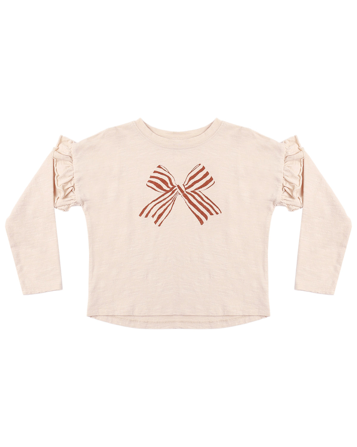 Rylee + Cru Girl's Ruffle Long Sleeve Tee | Bow Flat Lay