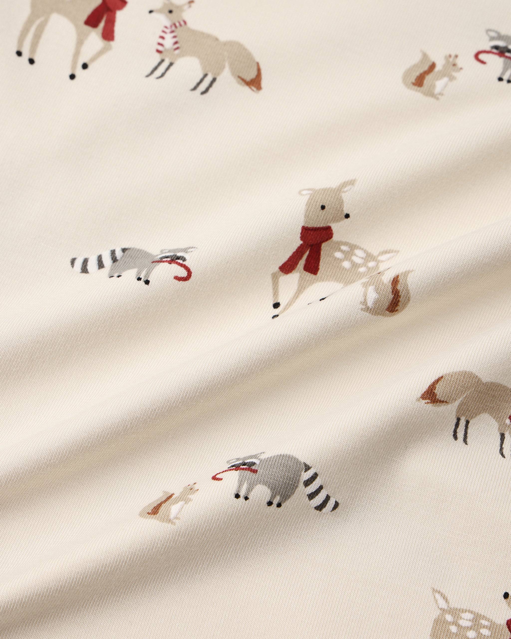 Close up details of Quincy Mae Baby Sleepwear "Forest Friends" print Autumn/Winter 2026