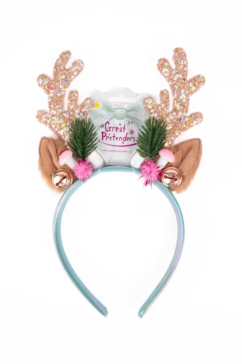 Holiday Rudolph Headband in Pink and Mint by Great Pretenders Flat Lay