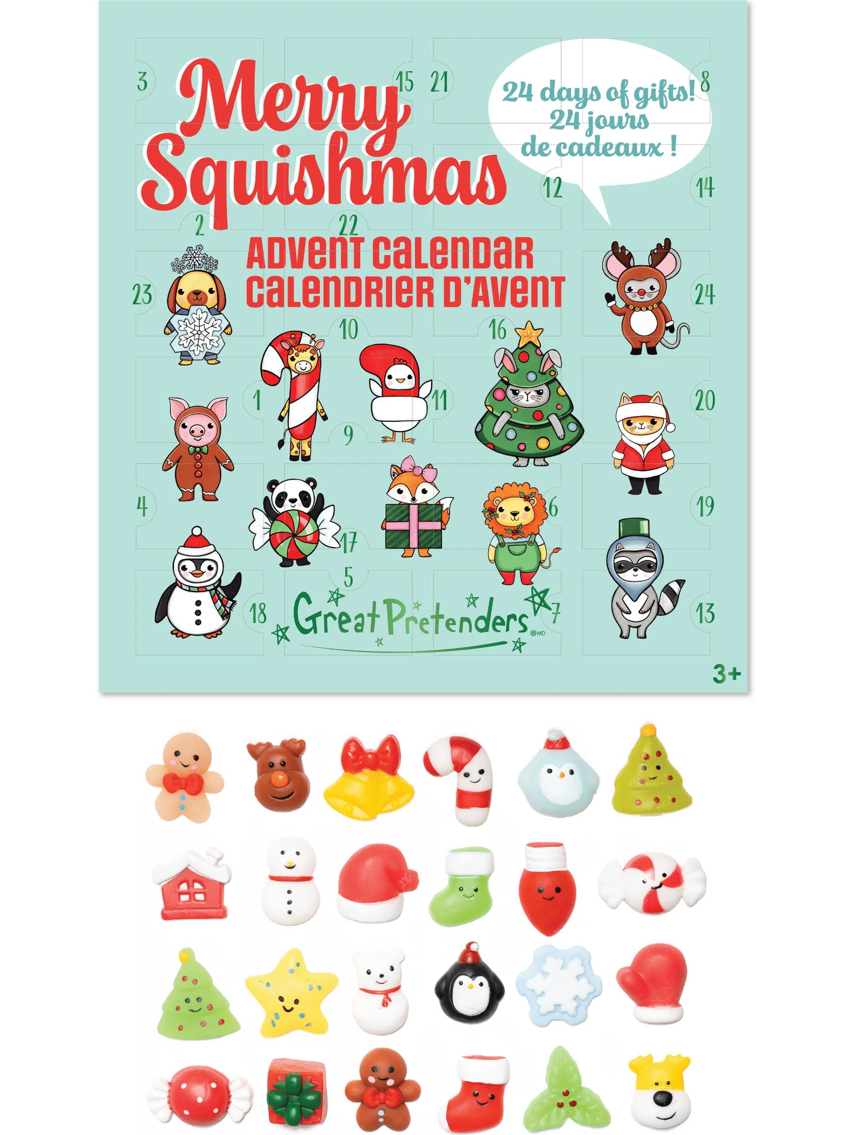 Great Pretenders Merry Squishmas Advent Calendar flat lay box and contents