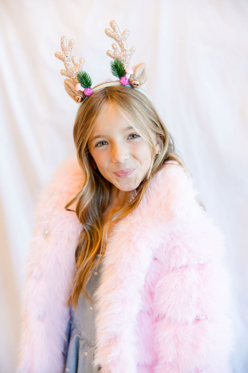Holiday Rudolph Headband in Pink and Mint by Great Pretenders Flat Lay