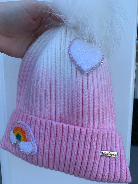 Pom Pom Ombre Hat with Patches