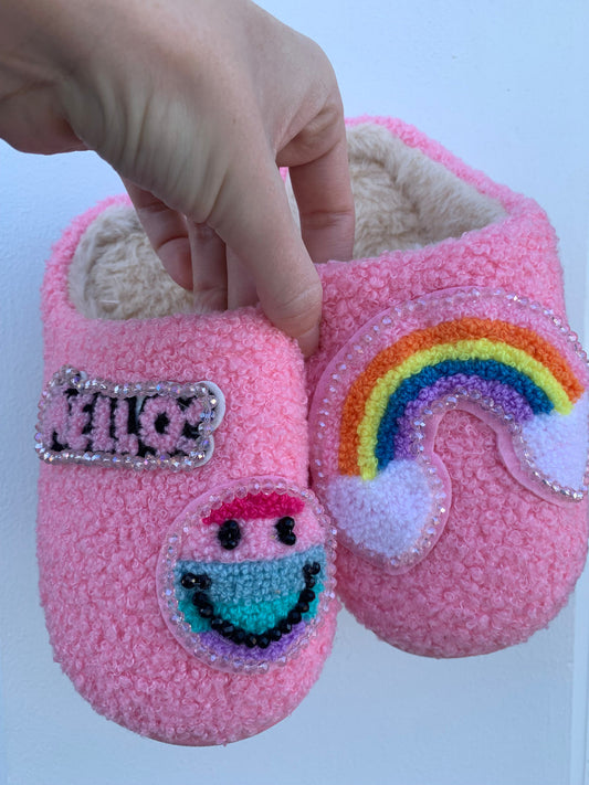 Pink Patch Fuzzy Slippers
