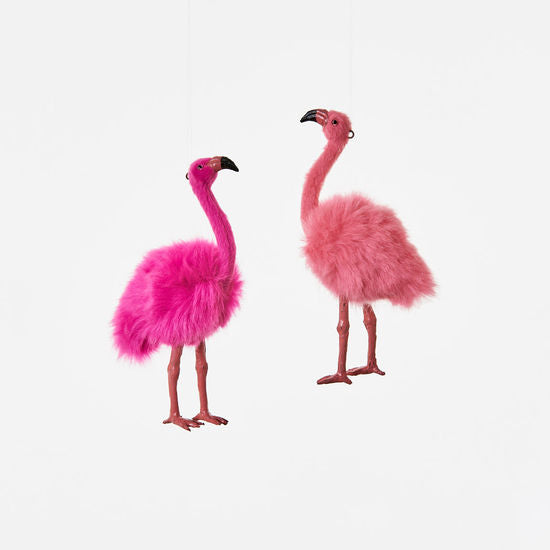 Fuzzy Flamingo Ornament I Hot Pink