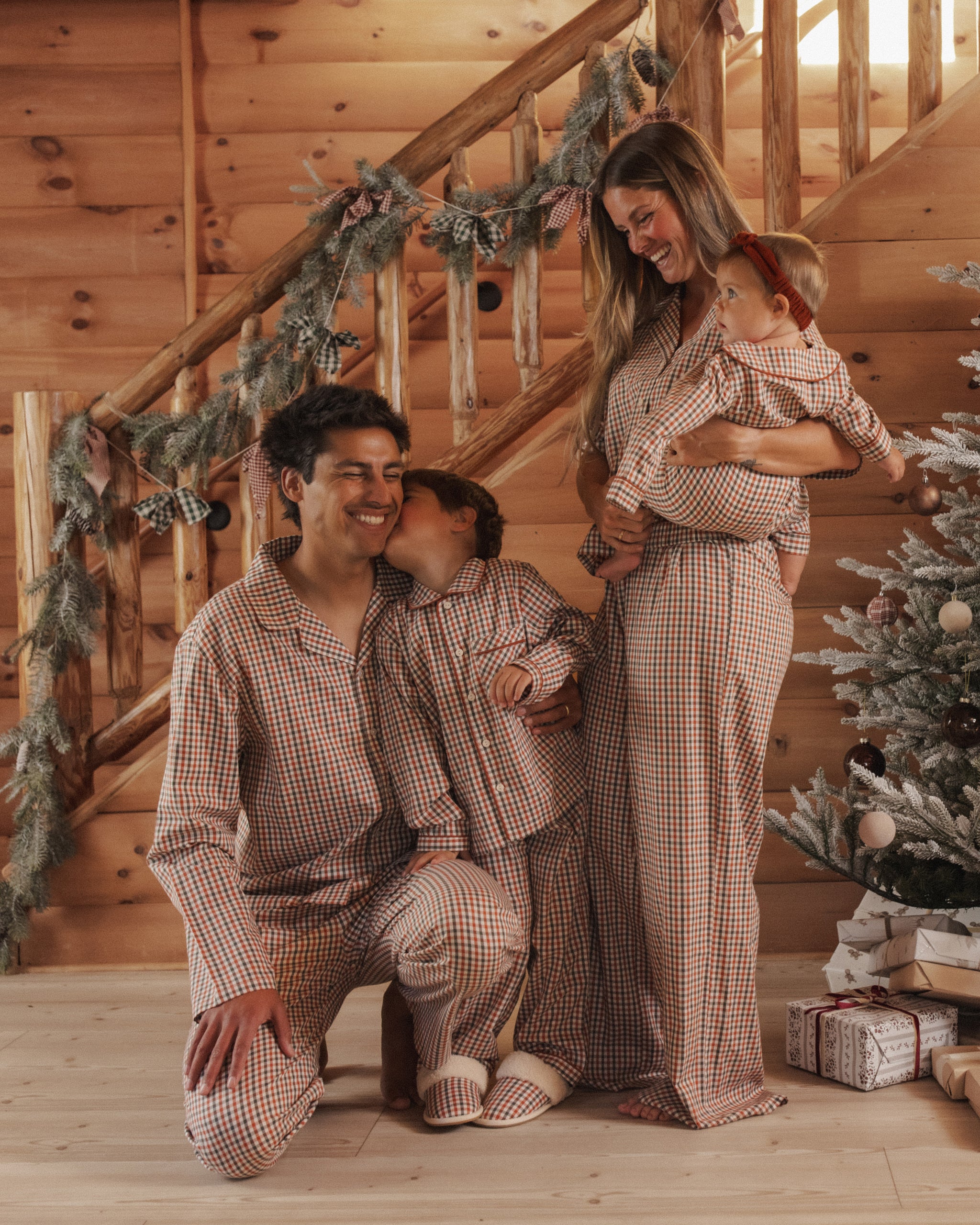 Lifestyle Family Shot of Rylee + Cru Men's Pajama Pant | Holiday Gingham Family Matching Pajamas