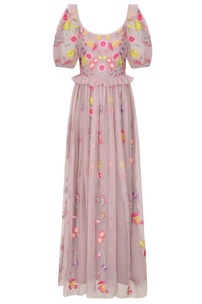 Luscinia Blush All Over Floral Embroidered Maxi Dress
