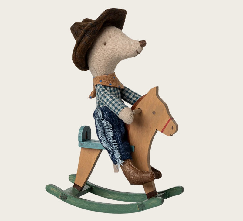 Maileg Cowboy Mouse on Rocking Horse || Little Brother
