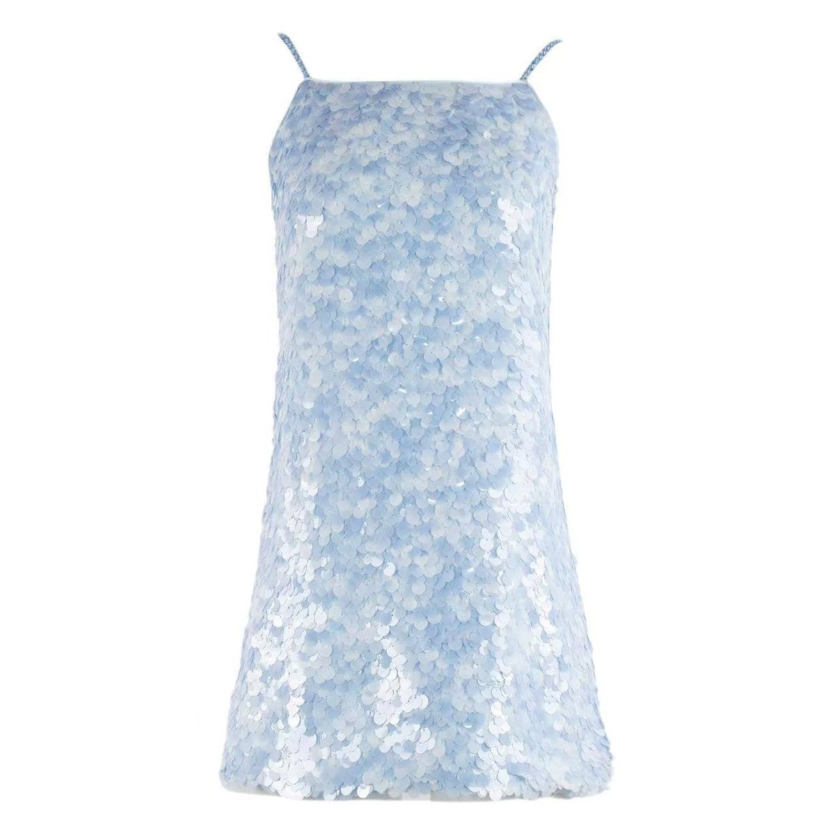 Lola and the Boys Blue Mini Paillette Dress front flat lay